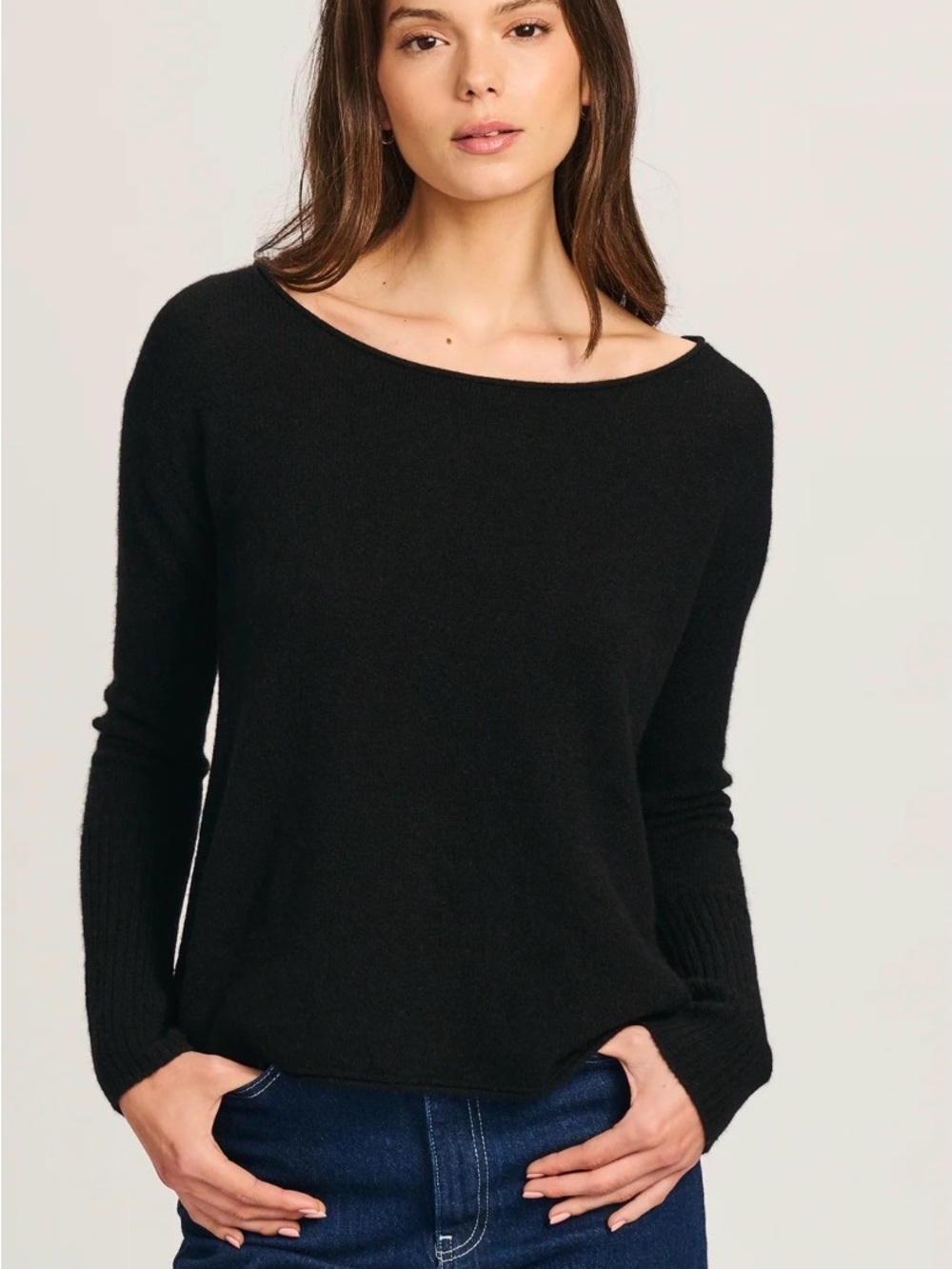 Naadam black lightweight cashmere boatneck sweater XL